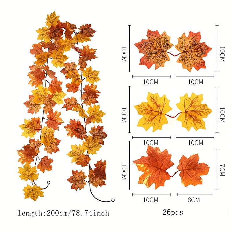 A Decorative Vine With 26 Leaves For Autumn Halloween , Featuring Artificial For Christmas And Thanksgiving, Suitable For Doors, Windows, And Stair Railings