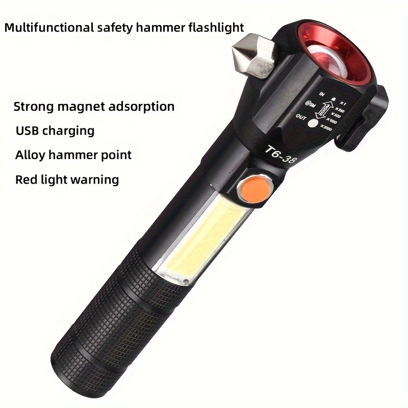 1pc Strong Light Flashlight, Car Repair Light, Home / Car Fire Hammer, Safety Hammer, USB Charging Hand Electric Super Bright details 2