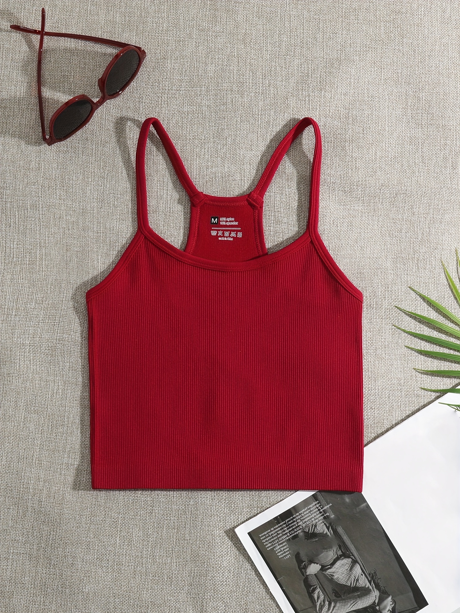 Slanted Halter Neck Ribbed Sports Bra in Red - Retro, Indie and Unique  Fashion