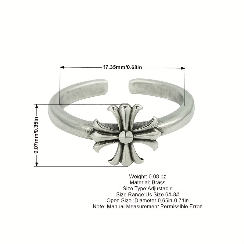 Men's Retro Cross Flower Adjustable Opening Ring