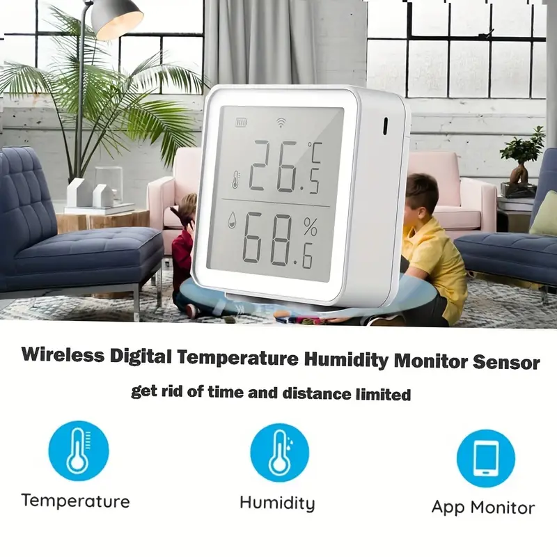Smart temperature and humidity WiFi, indoor hygrometer, thermometer with  LCD display, compatible with Alexa and Google Assistant
