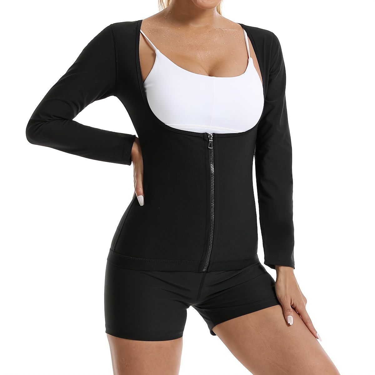 Short Sleeve Body Shaper Sweat Bodysuit Zipper Sauna Sweat - Temu Canada