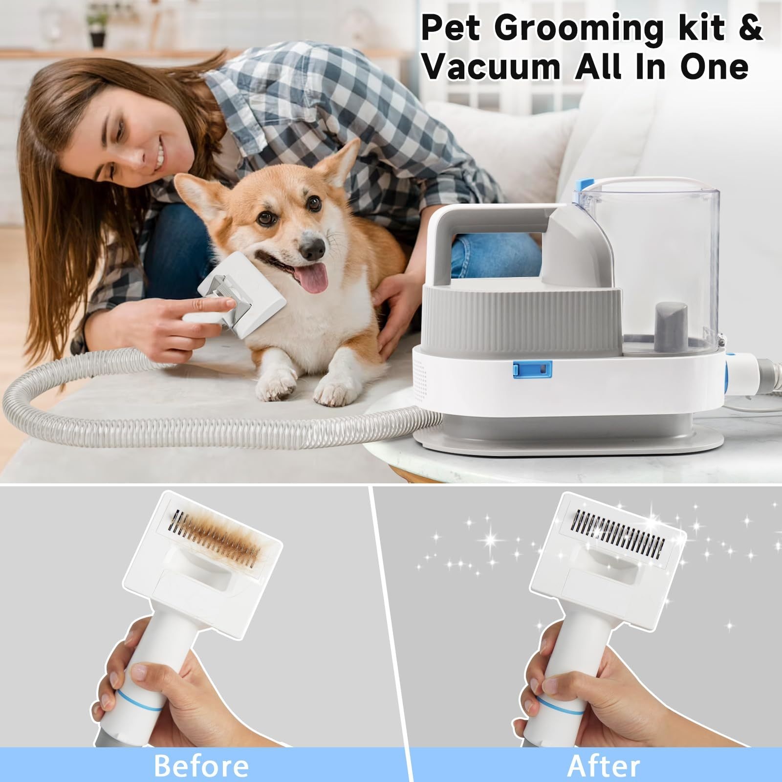 lvittyPet Kit de aseo para perros y aspiradora de pelo de mascotas (48 dB  de bajo ruido) Aspiradora de aseo de mascotas con potente succión de 13000