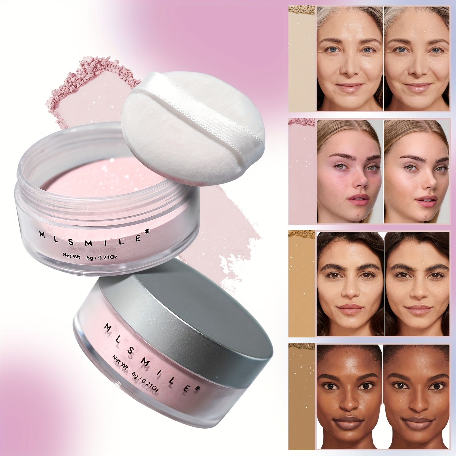 Diamond Loose Powder Oil-Control Waterproof Long-Lasting Brighten Full  Coverage Face Setting Glitter Powder Makeup Cosmetics 6g