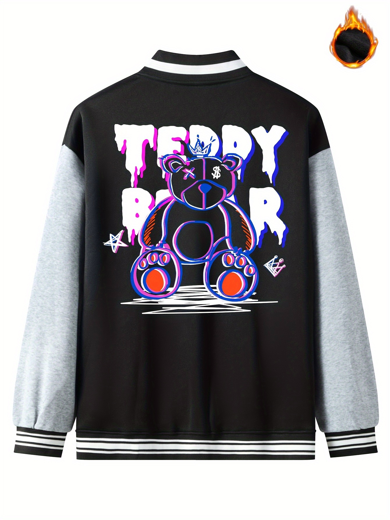 Men Letter Graphic Button Up Varsity Jacket