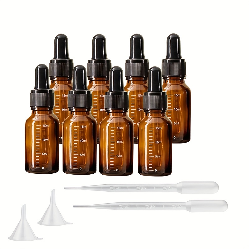 

8pcs 15ml/20ml Glass Dropper Bottles, Amber Graduated Glass Bottle With Graduated Glass Dropper And Black Cap For Essential Oils, Laboratory Chemicals And Perfumes - Travel Accessories