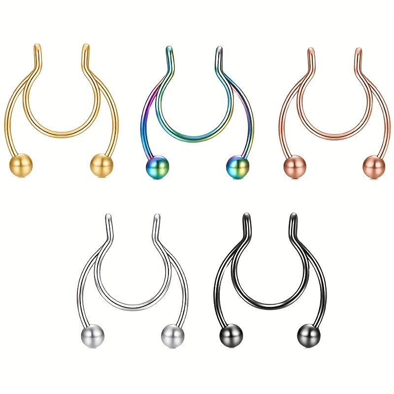 3pcs Mens Fake Piercing Nose Ring Earrings Fashion Punk No Piercing Nose  Clip Stainless Steel Piercing Body Jewelry, Save More With Clearance Deals