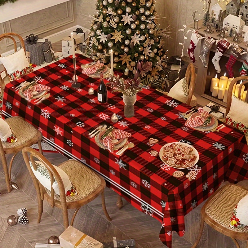 Polyester Tablecloth Merry Christmas Table Cover Buffalo - Temu