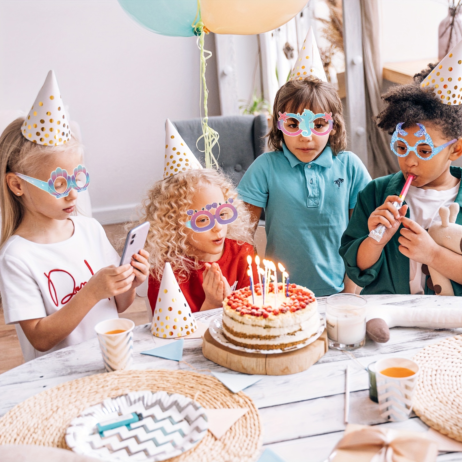 6pcs Little Mermaid Birthday Party Favors Kids Glasses Photo Prop
