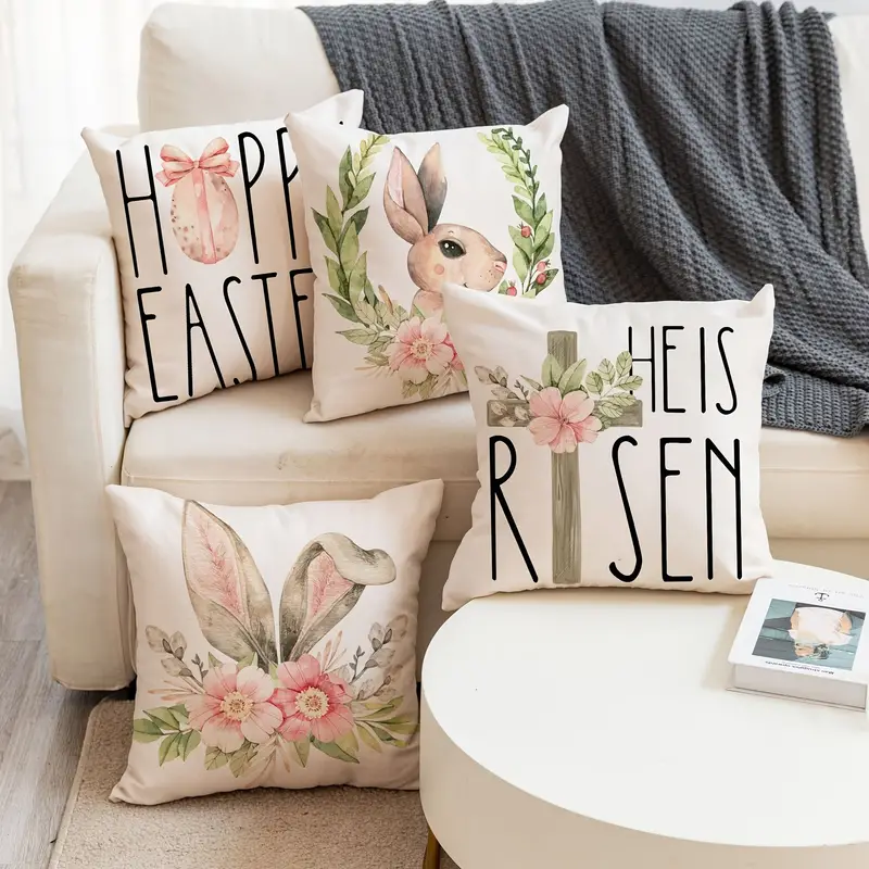 Cute Easter Bunny Linen Throw Pillow Cover - Perfect For Home Sofa Decor  And Easter Party - - Includes Pillow Insert - Temu
