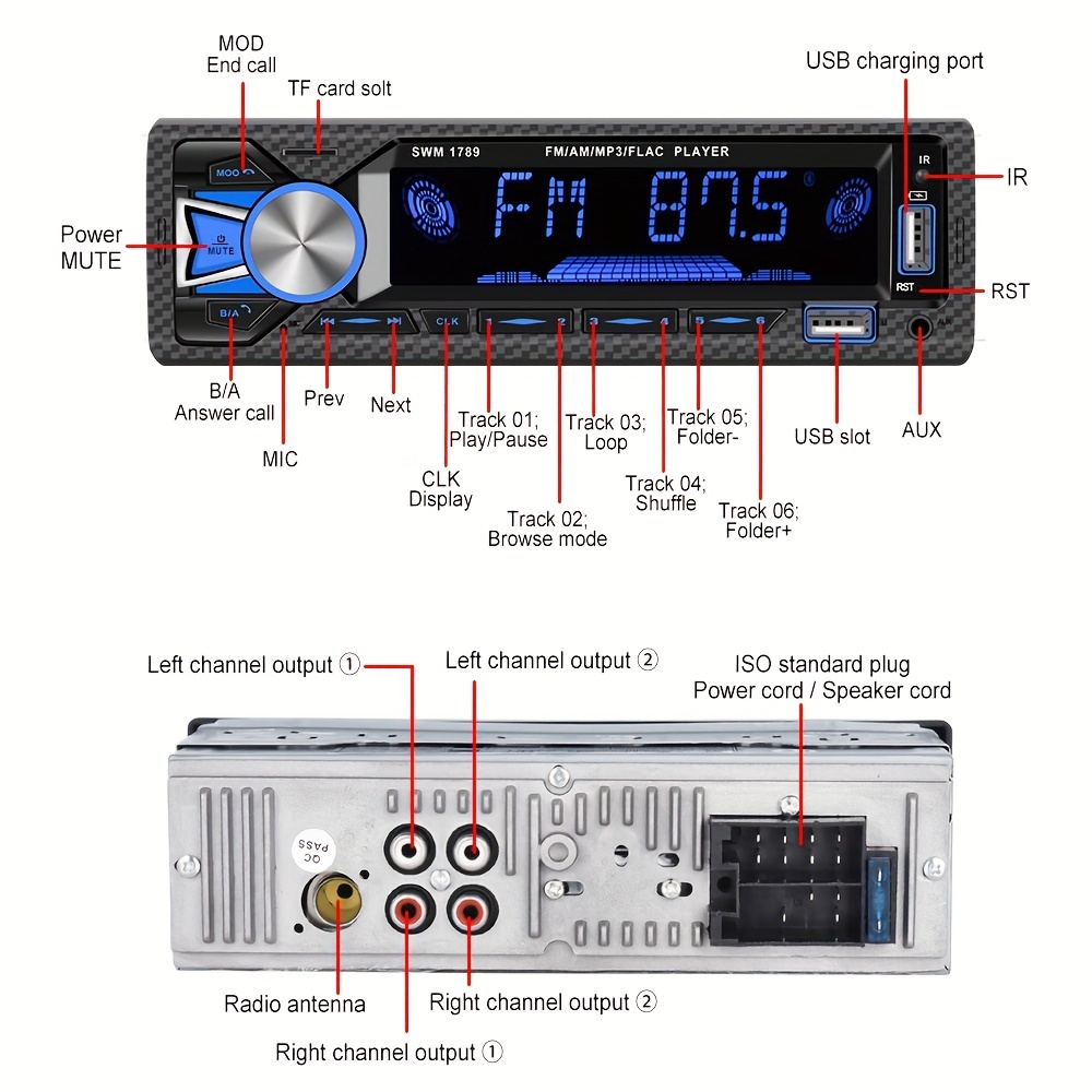 Bluetooth Single Din Car Radio: Marine Stereo Receivers - Multimedia Car  Audio with AM FM | USB SD AUX-in | 2.1A Quick Charge | APP Control | LCD