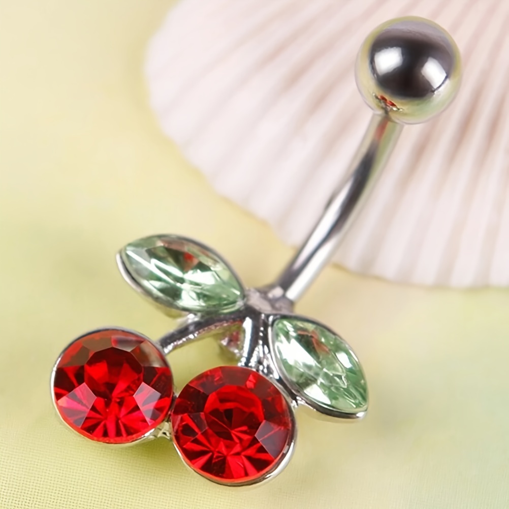 Red Cherry Belly Button Ring Stainless Steel Piercing Navel - Temu