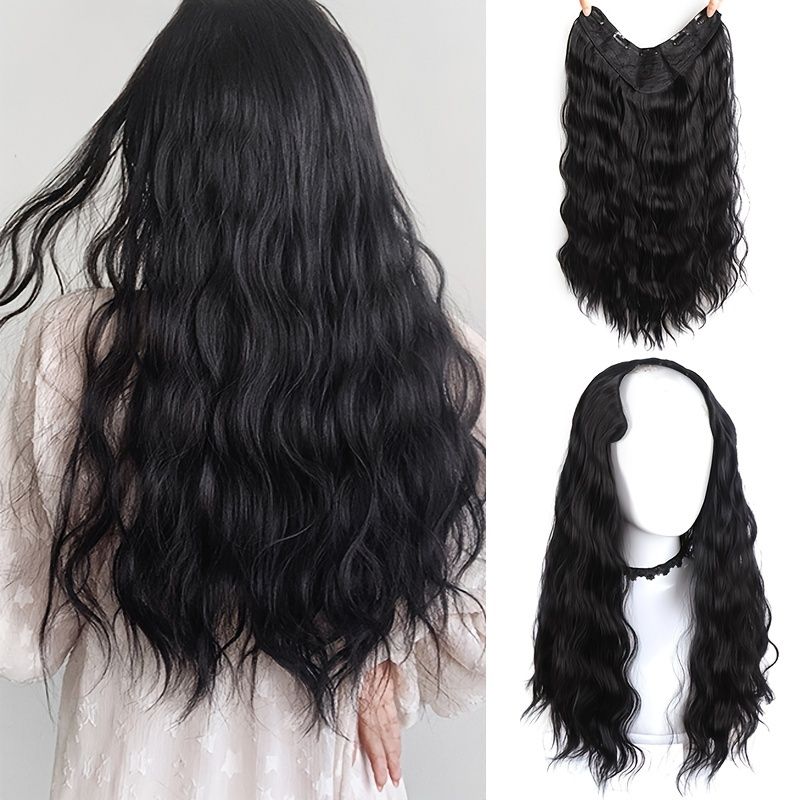 Invisible V Shaped Hair Extension Long Wave Curly Half Wig Synthetic Heat  Resistant Fiber Hair Hairpiece For Women Girls | Don't Miss These Great  Deals | Temu