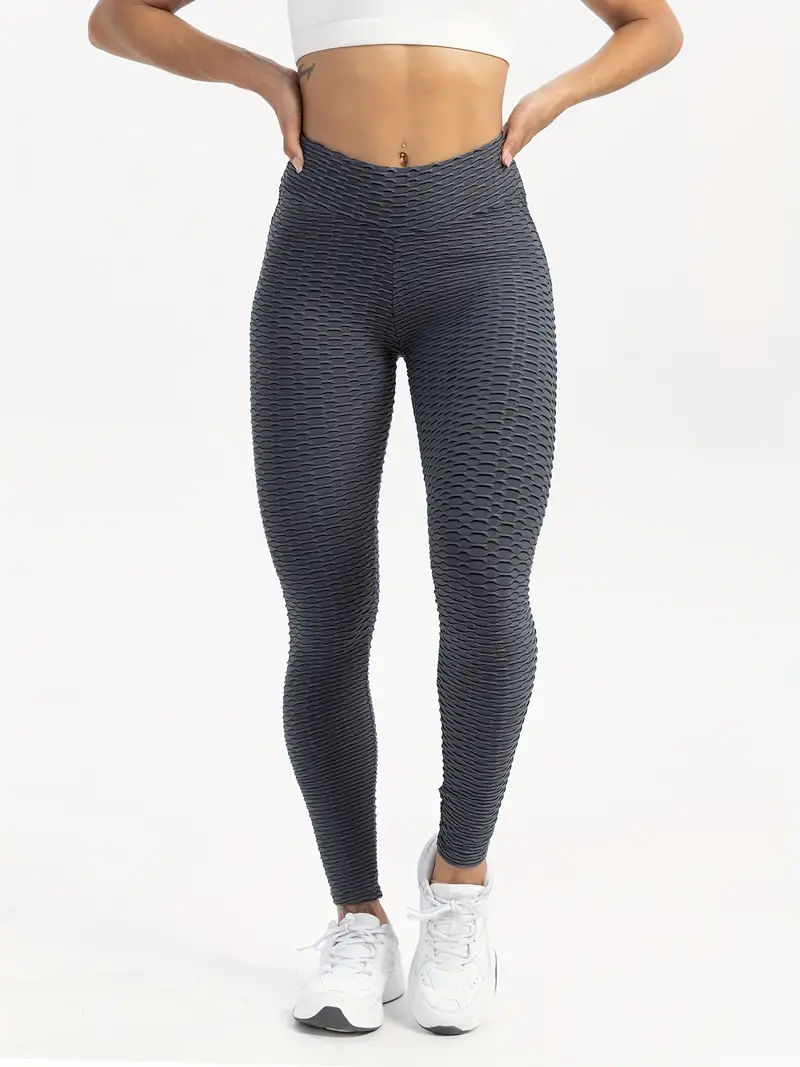 Solid Honeycomb Jacquard Yoga Sports Pants Butt Lifting - Temu