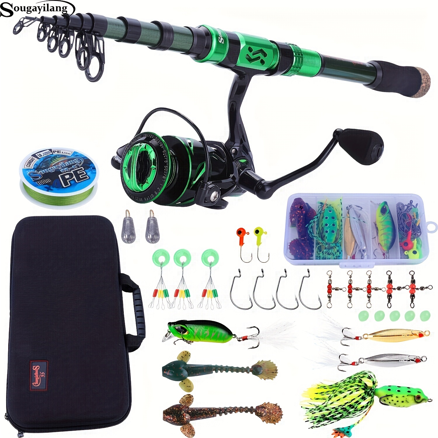 SOUGAYILANG Fishing Rod & Reel Combos: Carbon Fiber Telescopic Pole,  Spinning Reel & BBs - Perfect for Saltwater & Freshwater Fishing!