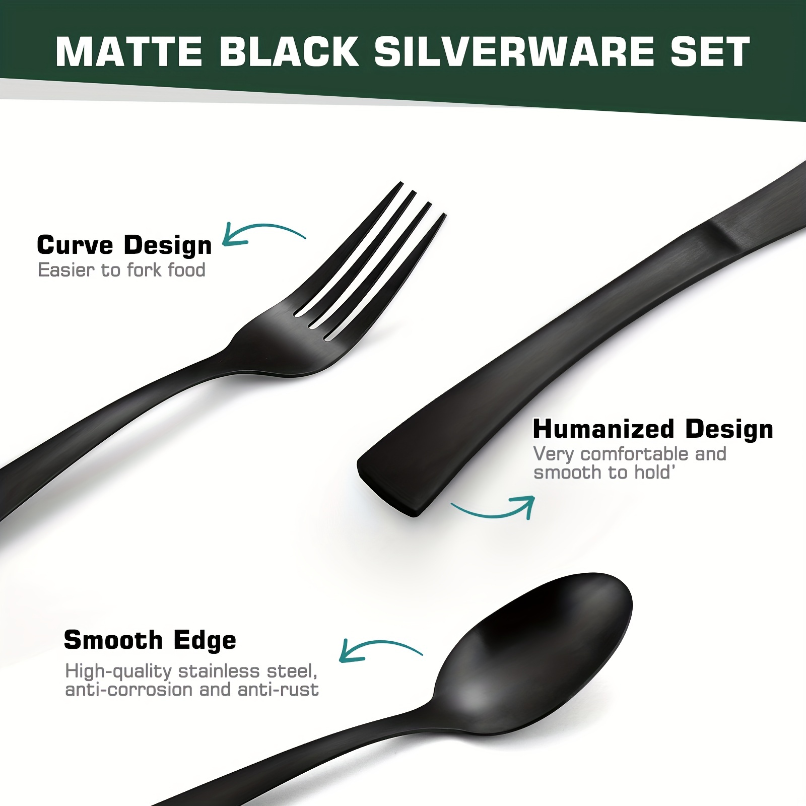 Matte Black Silverware Set Stainless Steel Satin Finish Flatware 2 Set High  Quality