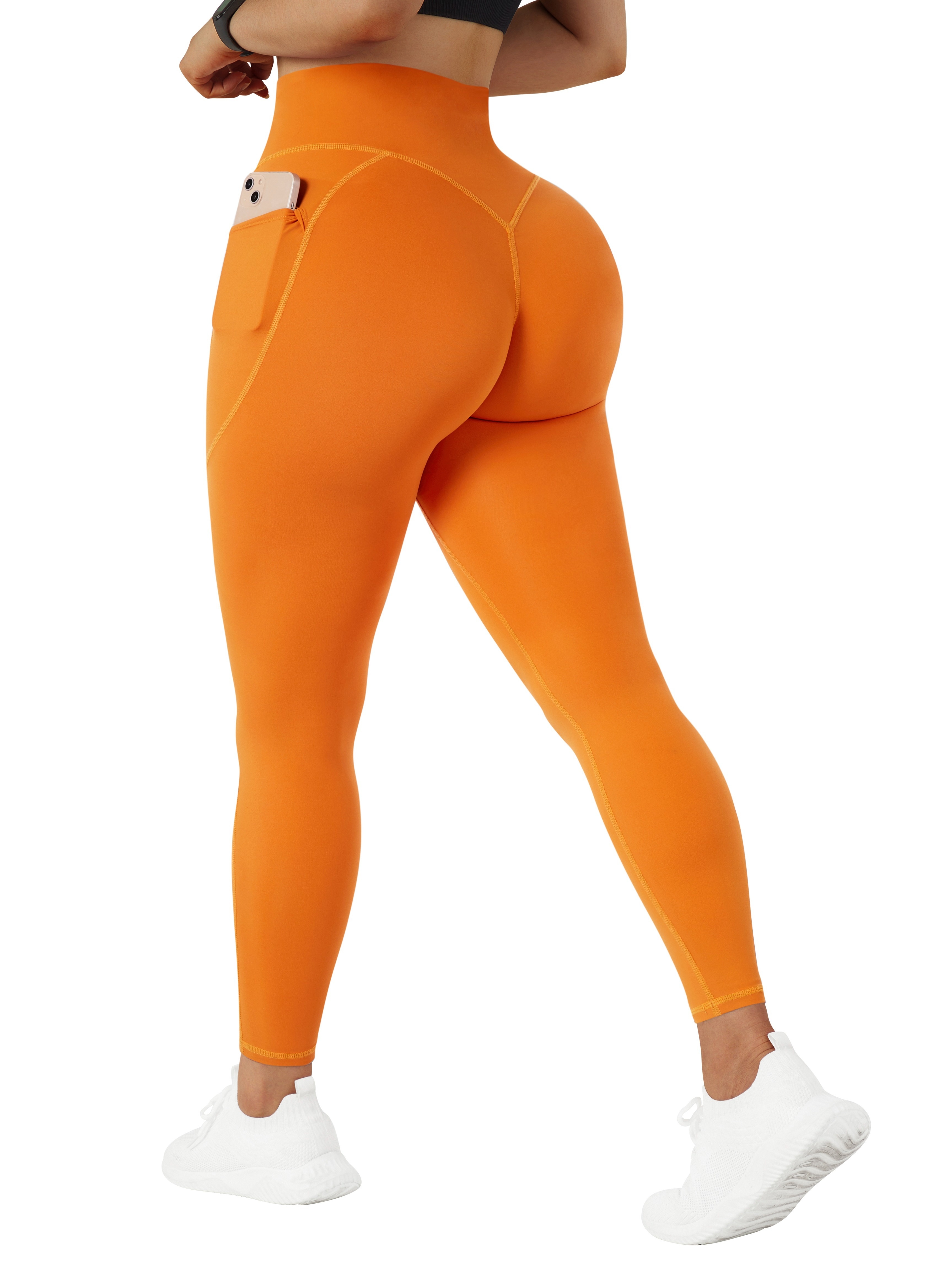 RQYYD Women Ribbed Seamless Leggings High Waisted Workout Gym Yoga Pants  Butt Lifting Tummy Control Tights Orange S