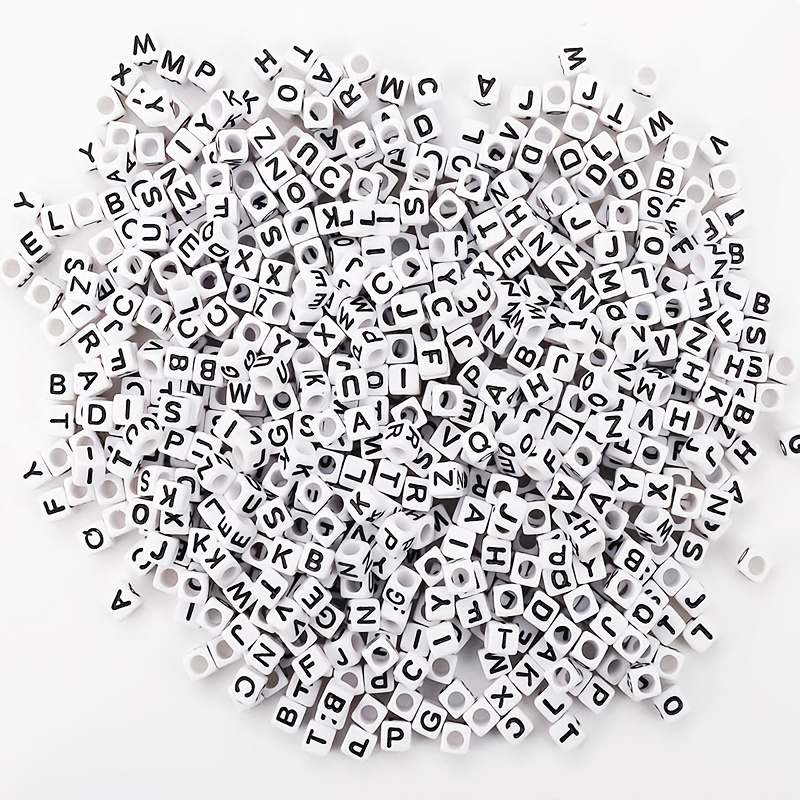 All in One 1000pcs Mixed Acrylic Letter/Alphabet A-zcube Beads for DIY Craft (Silver with Black Letter)