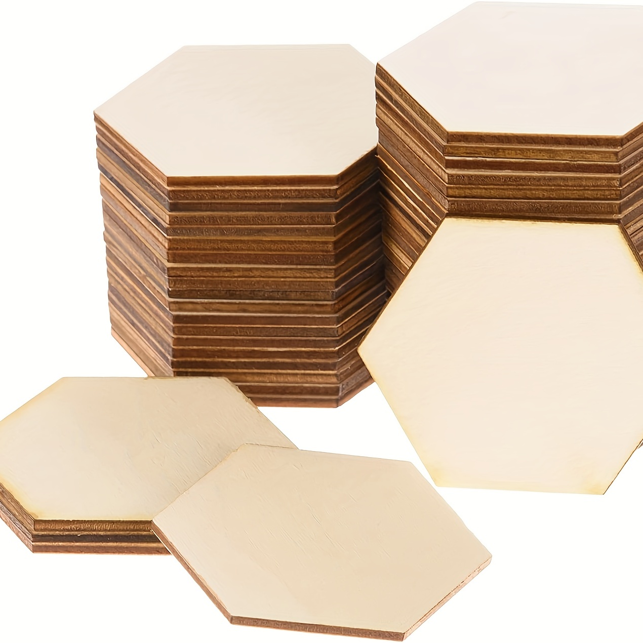 EXCEART 25Pcs 9MM Hexagon Wood Shapes Unfinished Wooden Cutout Pieces  Hexagon Wooden Slices DIY Craft Project Gift Tags Ornaments (9 CM)