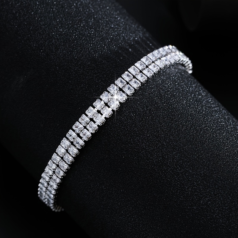 Two Rows Tennis Bracelet with Cubic Zirconia