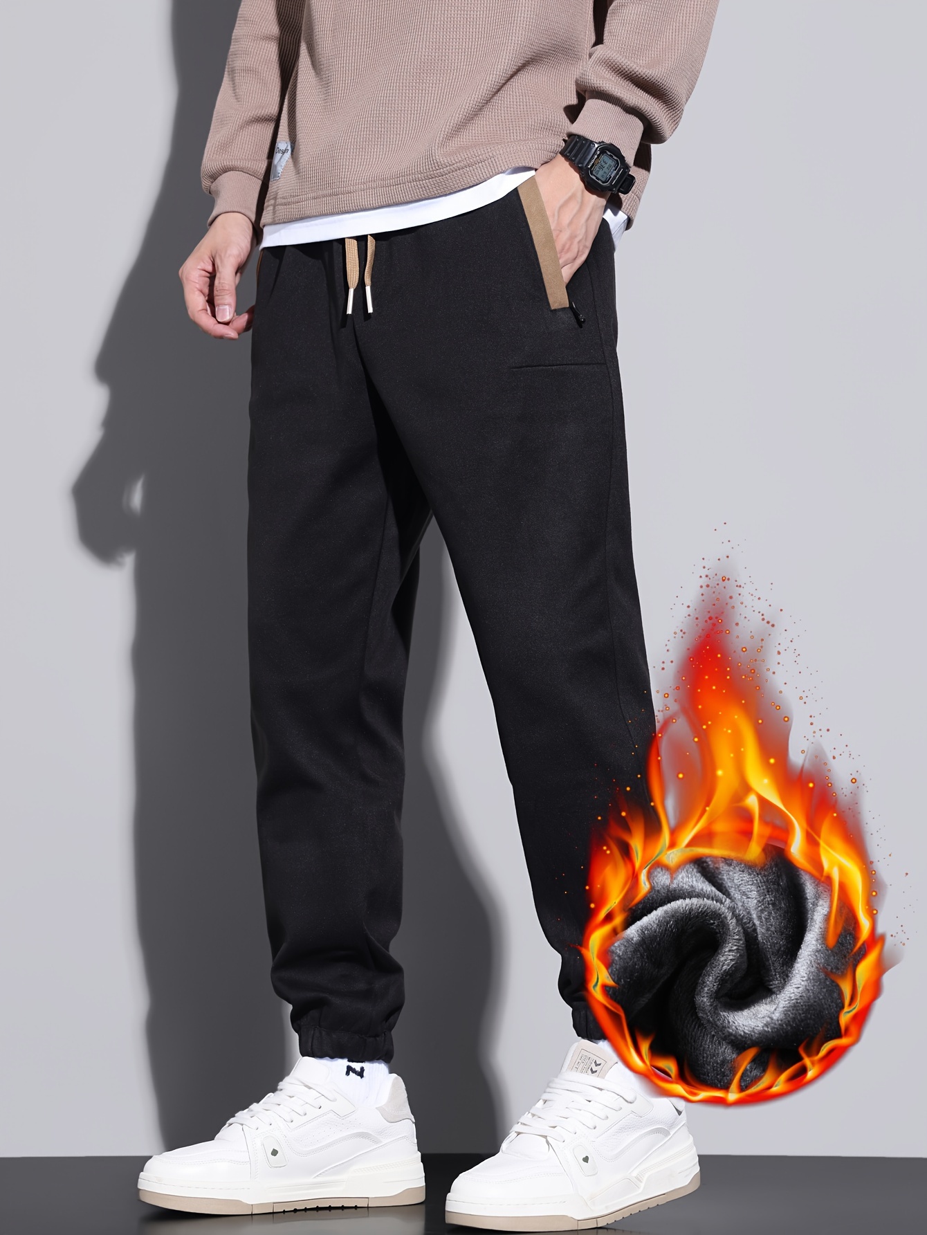 Men's Casual Fleece Lined Joggers Chic Warm Thick Sports - Temu