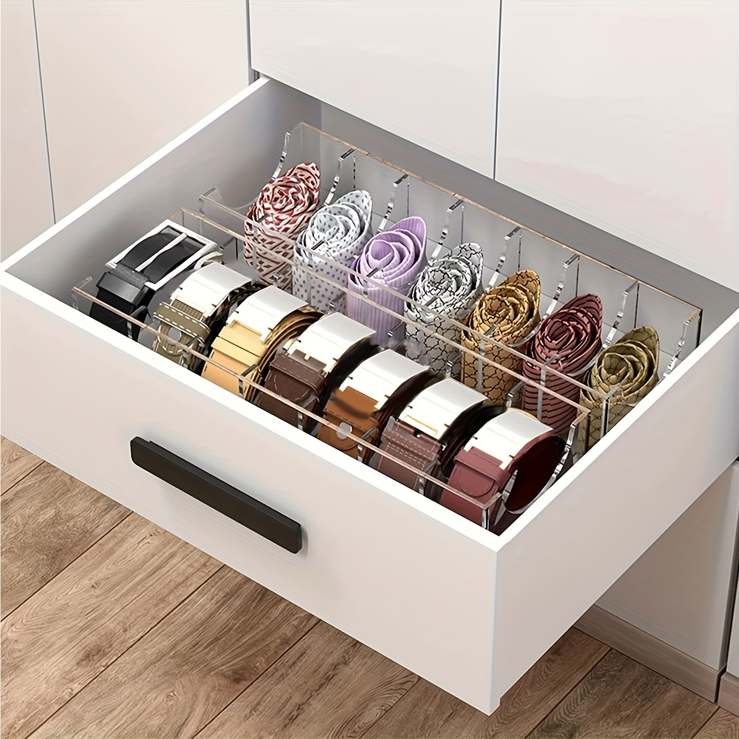 5/8/11 Compartments Acrylic Belt Organizer, Acrylic Belt Container Storage  Holder, Clear Belt Display Box