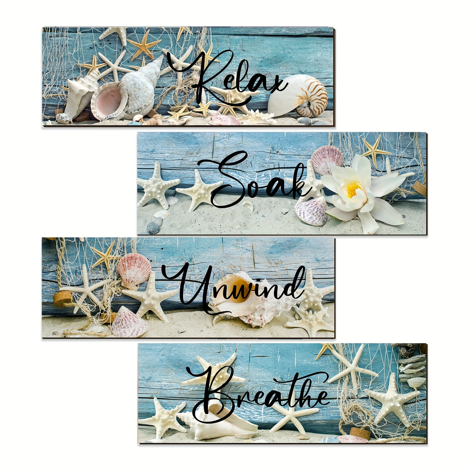 Ocean Beach Bathroom Wall Decors Wood Relax Soak Unwind - Temu