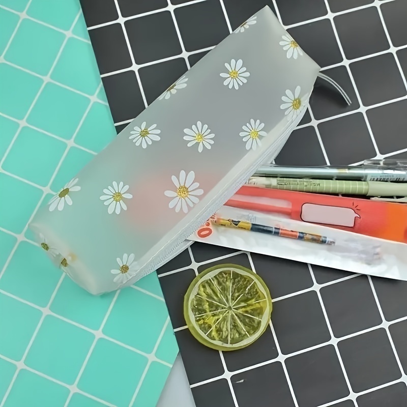 

Simple Little Daisy Transparent Student Pencil Case, Multi-purpose Storage Bag For Small Objects