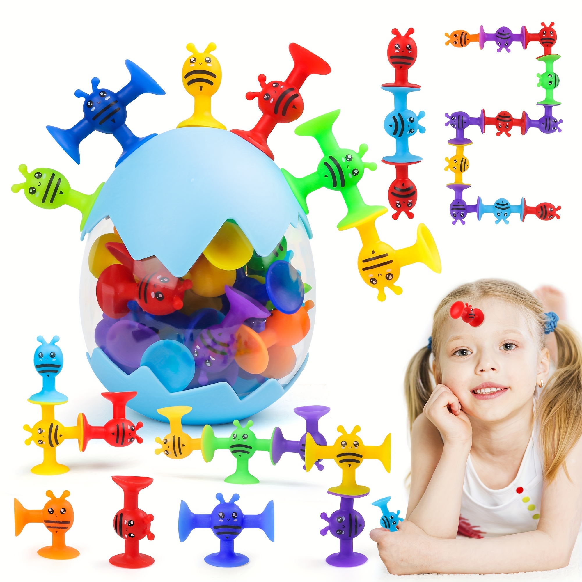  Suction Cup Toys for Toddlers, Bathtub Toys for Kids Ages 4-8,  24 Pcs Silicone Ocean Animal Suction Toys with Dinosaur Eggshell Bath Toy  Storage, Stress Release Travel Window Toy for Boys