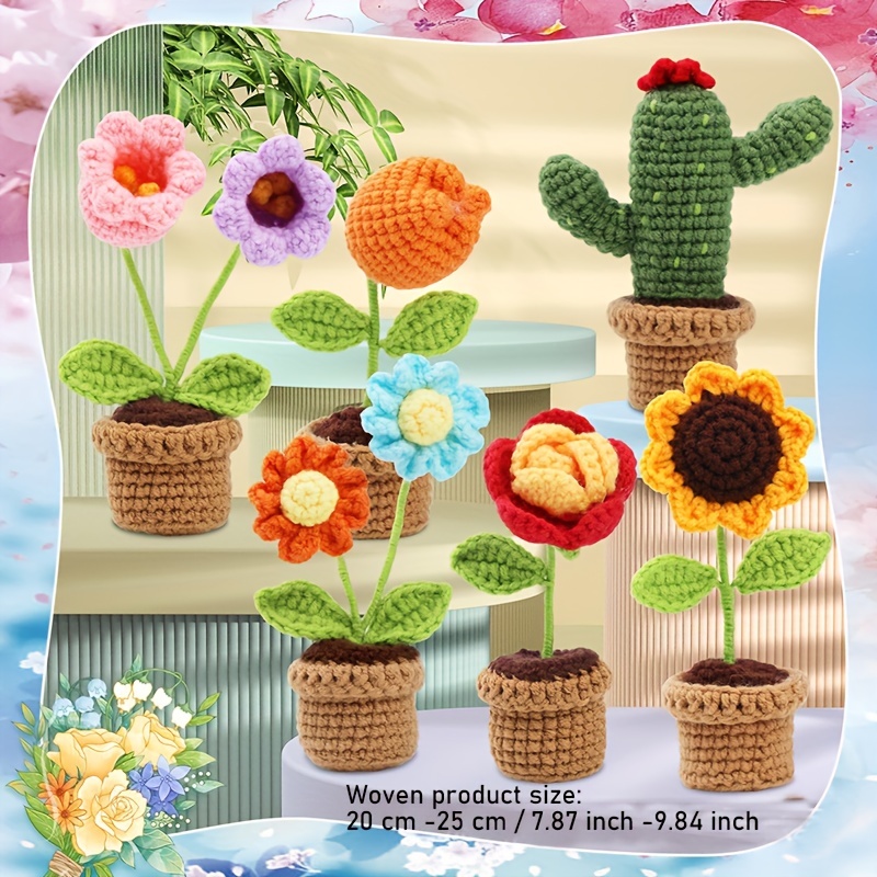 Beginners Crochet Kit Easy Yarn Knitted Rose Potted Plants - Temu