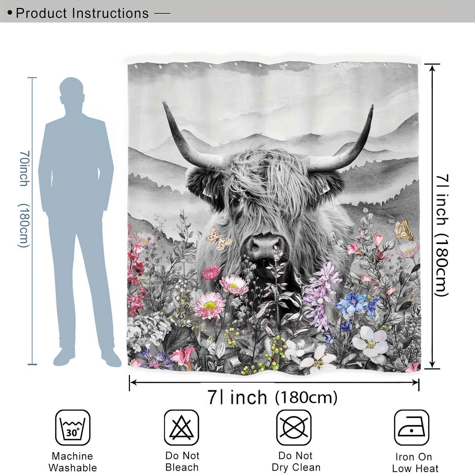 JAWO Farmhouse Highland Cow Fabric Shower Curtain, Cow Shower Curtain with  Hooks, Funny Cattle Bull Cow Floral on Marble Bathroo - AliExpress