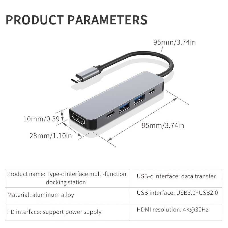 5-in-1 Multiport USB-C Adapter, USB-C Hub, 4K HDMI