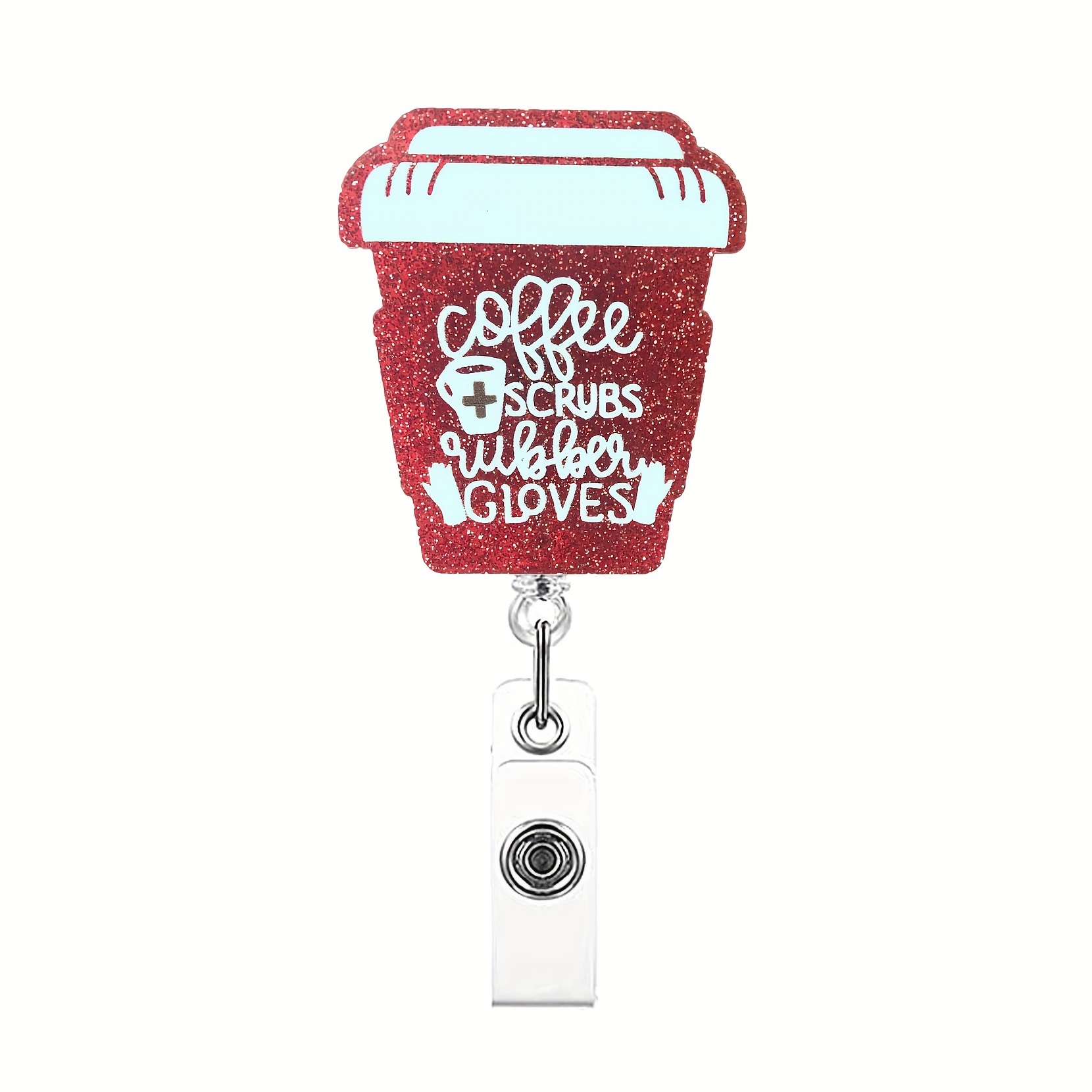 Coffee Scrubs and Rubber Gloves Badge Reel, Red To Go Coffee Cup, Red Badge  Reel, Christmas Badge Reel, Red Glitter ID Holder