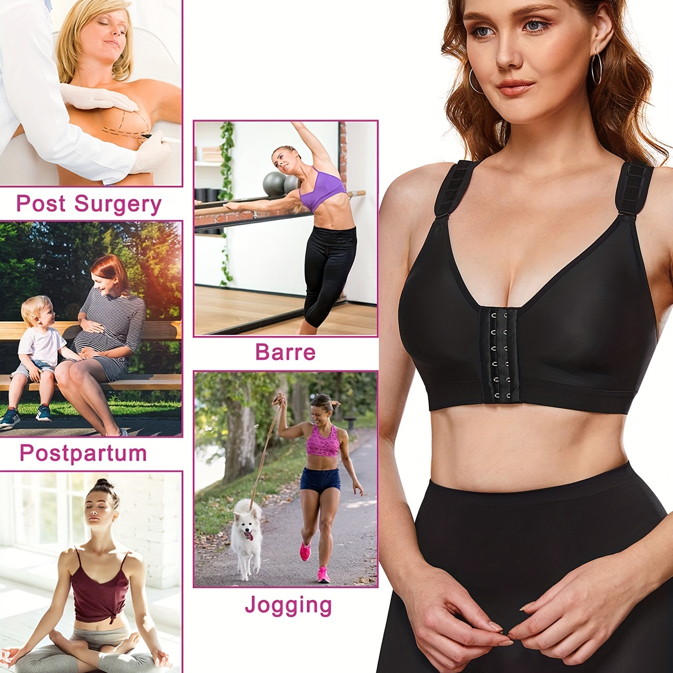 Front Closure Bra For Womem Post Surgery Sports Bra Wirefree