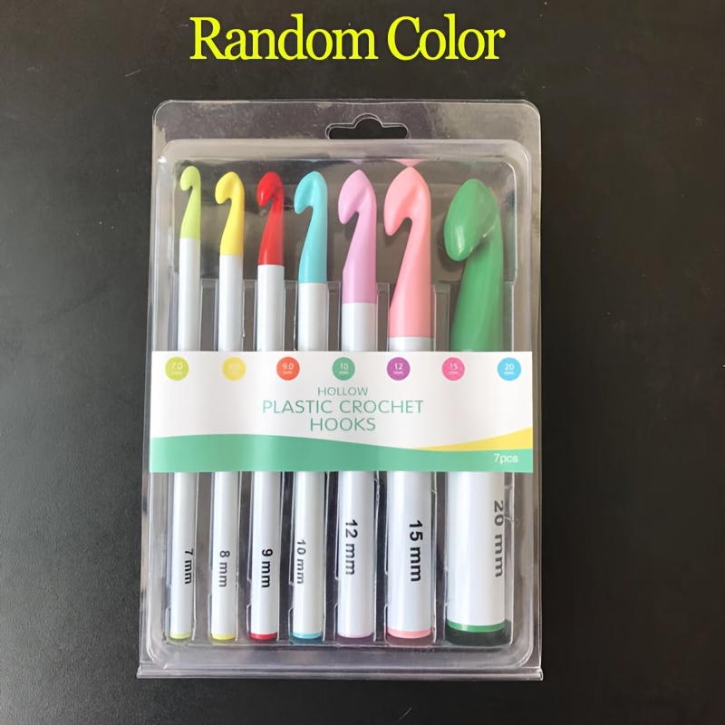 TEMU 7pcs Colorful Crochet Hook Set With Handles, 7.0mm-20mm Sizes - Knitting & Crafting Tools, Plastic, Random Colors