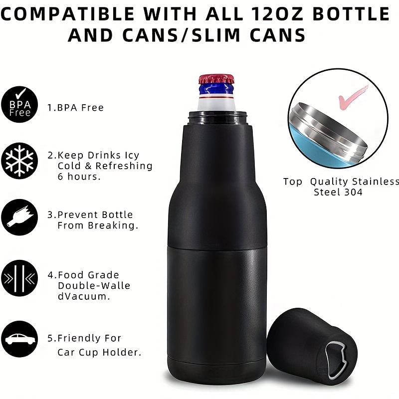 3 in 1 Slim Can Cooler for 12 OZ Skinny Can, Regular Can & Beer Bottle -  Keep Cold for 6 Hours - Double Walled Insulated Stainless Steel Vacuum