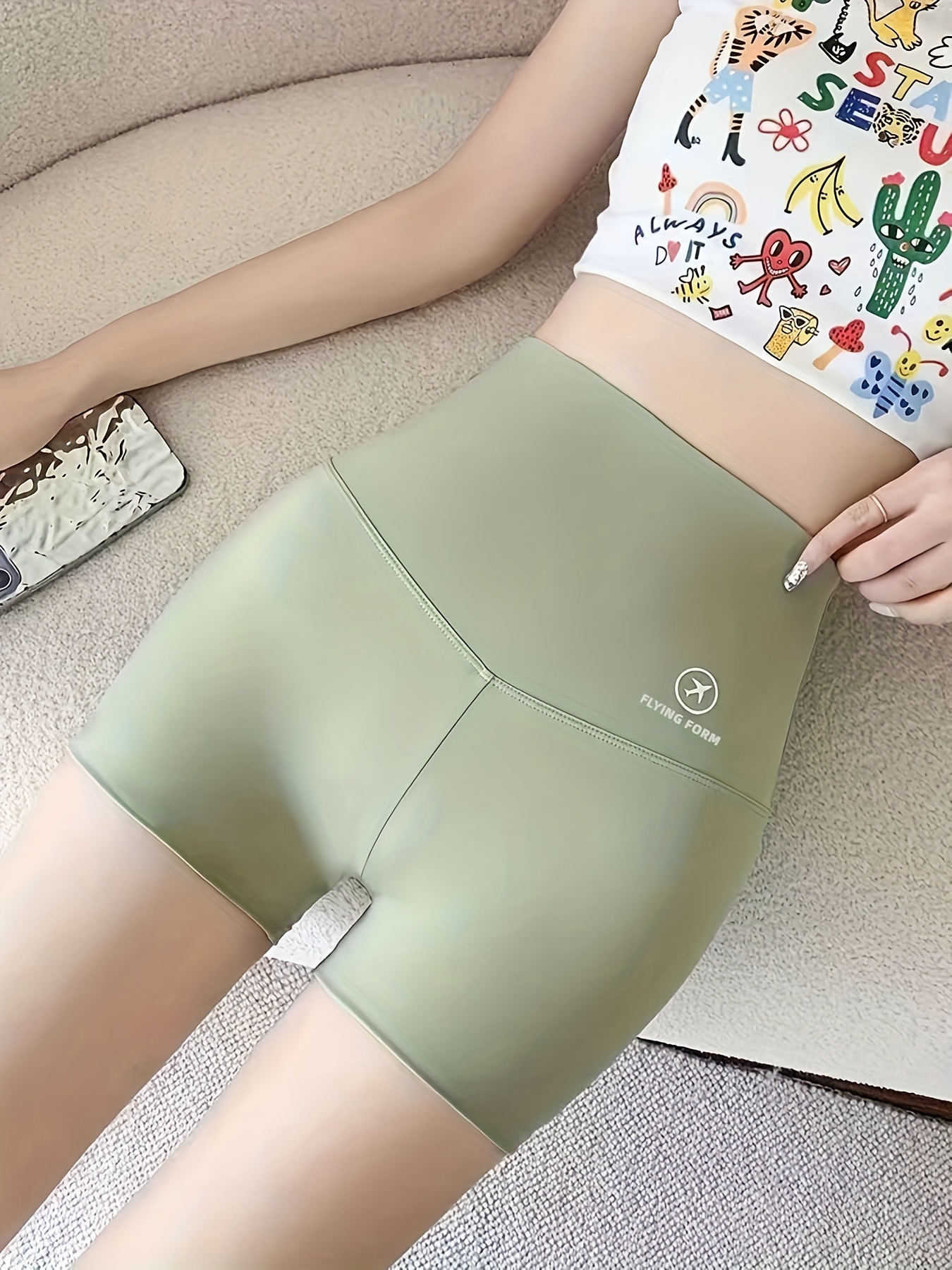 Letter Graphic Tummy Control Sports Shorts Wide Waistband - Temu