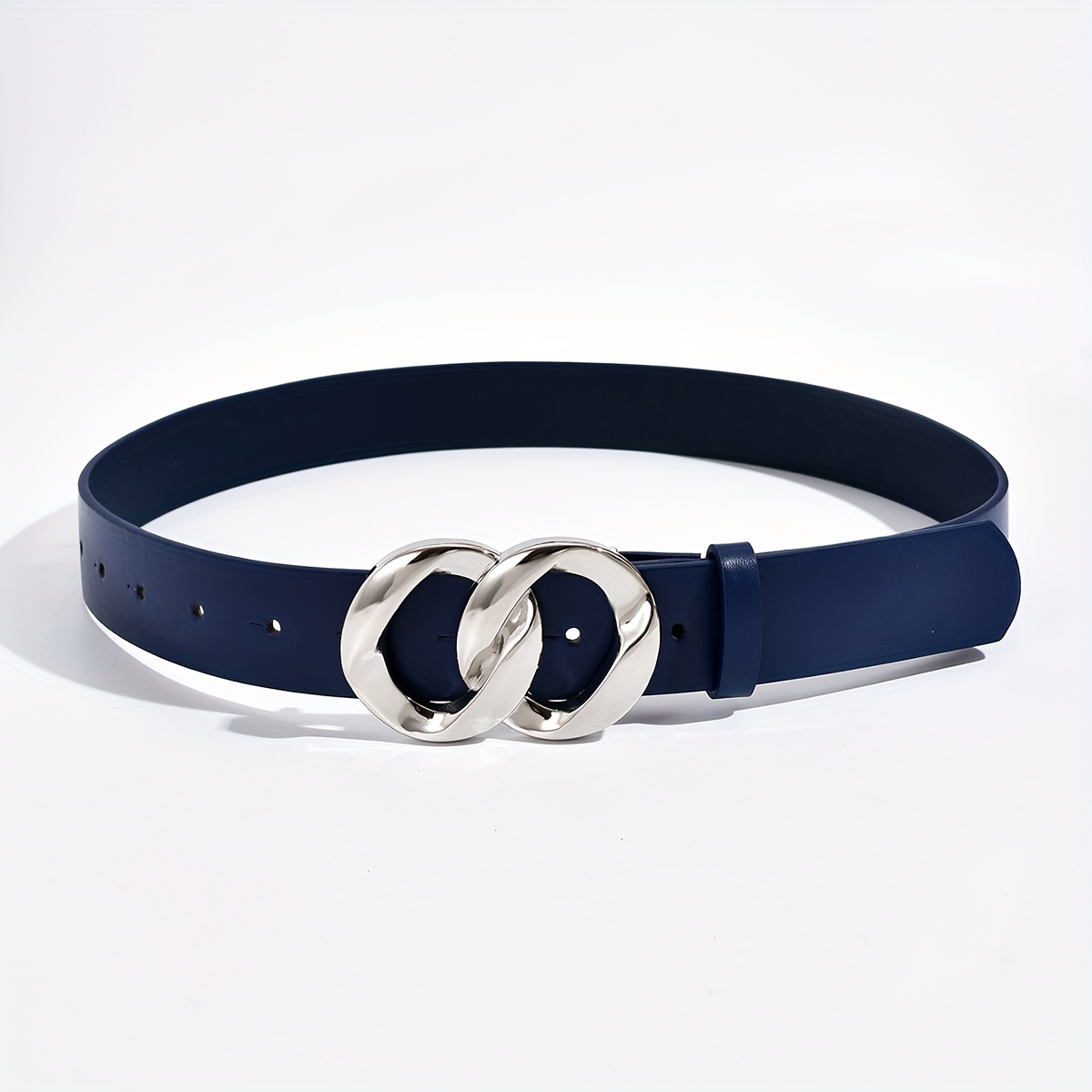 Geometric Double Ring Buckle Belt Stylish Solid PU Leather Belt Girdle