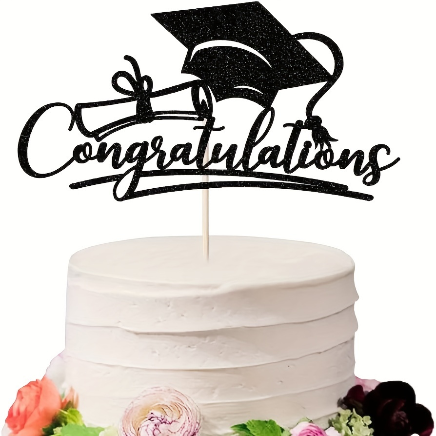 

1pc Congratulations Cake Topper, Cake Decor - College/senior Graduation Party Decorations Supplies (black) Easter Gift