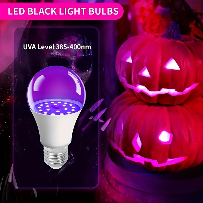 9W UV LED Black lights Bulb A19 E26 E27 UV UVA Level 395-400nm Glow in The  Dark for Blacklight Party Body Paint Fluorescent Poster Neon Glow Halloween  Christmas 