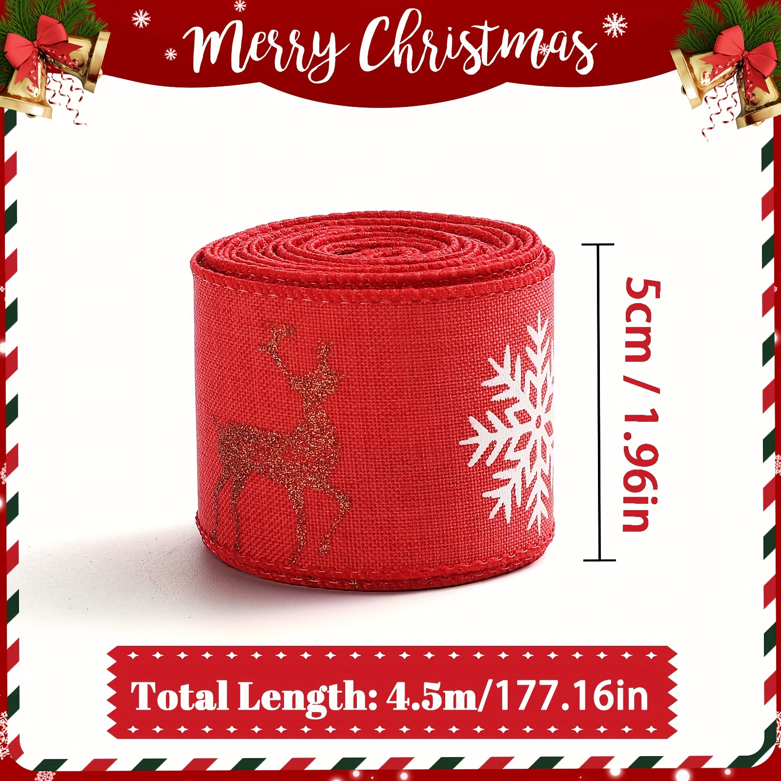 1pc Pink Glitter Classic Christmas Tree Ribbon, Made Of Soft