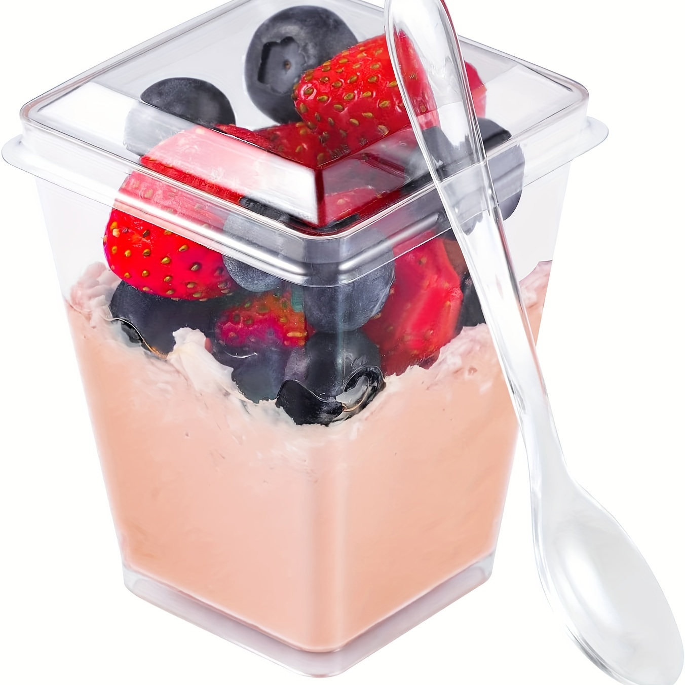 50 Pc. Clear Plastic Parfait Cups with Lids & Inserts- Durable Fruit Cups  for Party- 16 Oz. Yogurt Parfait Cups with Lids (No Hole), 4 Oz. Inserts 