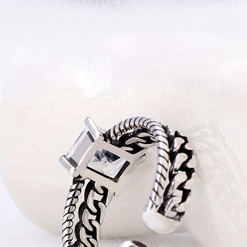 Men's Vintage Twisted Chain Gemstone Ring Adjustable Ring