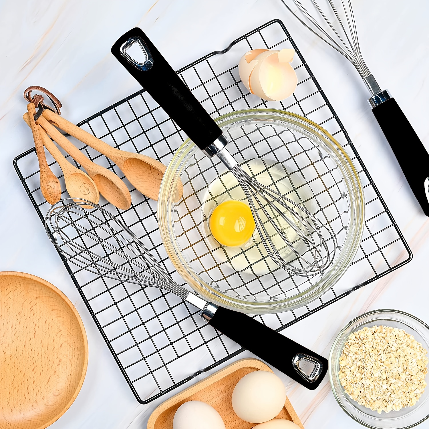 Egg Whiskers, Stainless Steel Manual Beater, 3pcs Wire Whisk, Non-Slip Egg  Mixer, Multifunctional Kitchen Whisks with Thick Wire and Sturdy Handle for