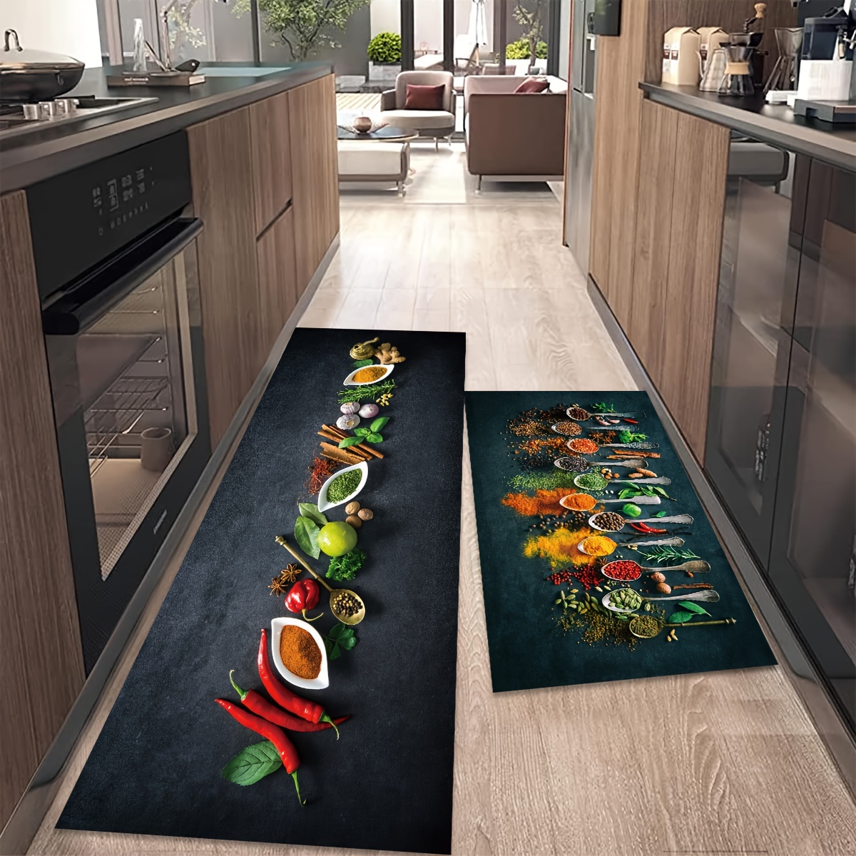 Black Golden Irregular Line Kitchen Rug Cushioned - Temu