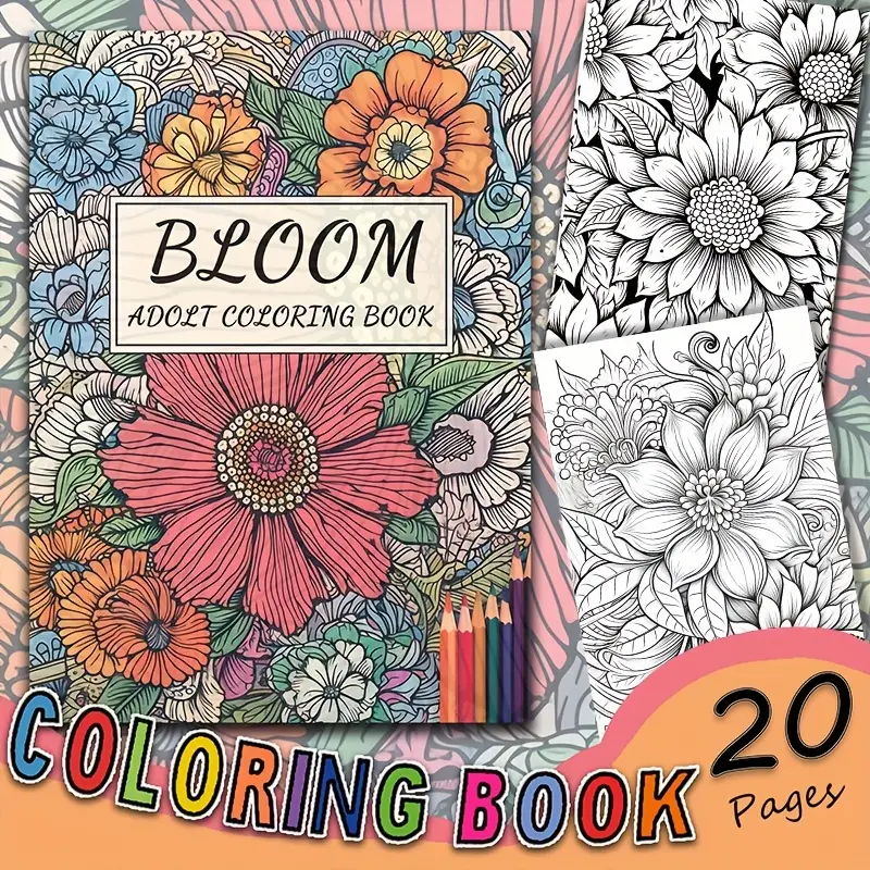 Bloom Adult Coloring Book With Flower Theme Adult Stress - Temu