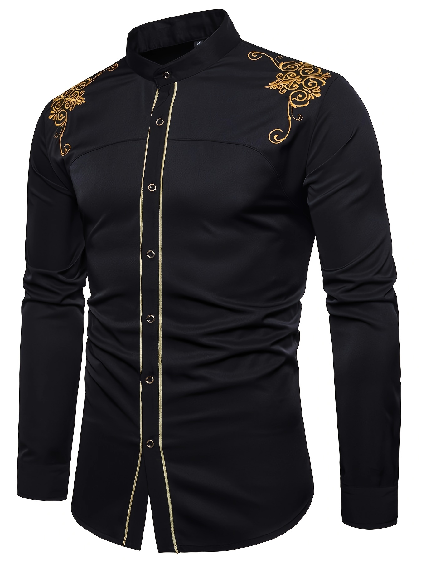 Embroidered Flower Men's Casual Button Long Sleeve Shirt - Temu Canada