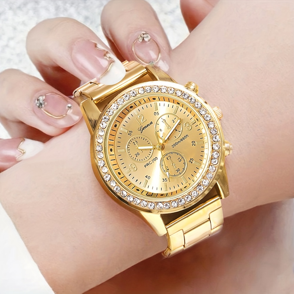 Women s Watch Luxury Rhinestone Quartz Watch Golden Fashion Temu