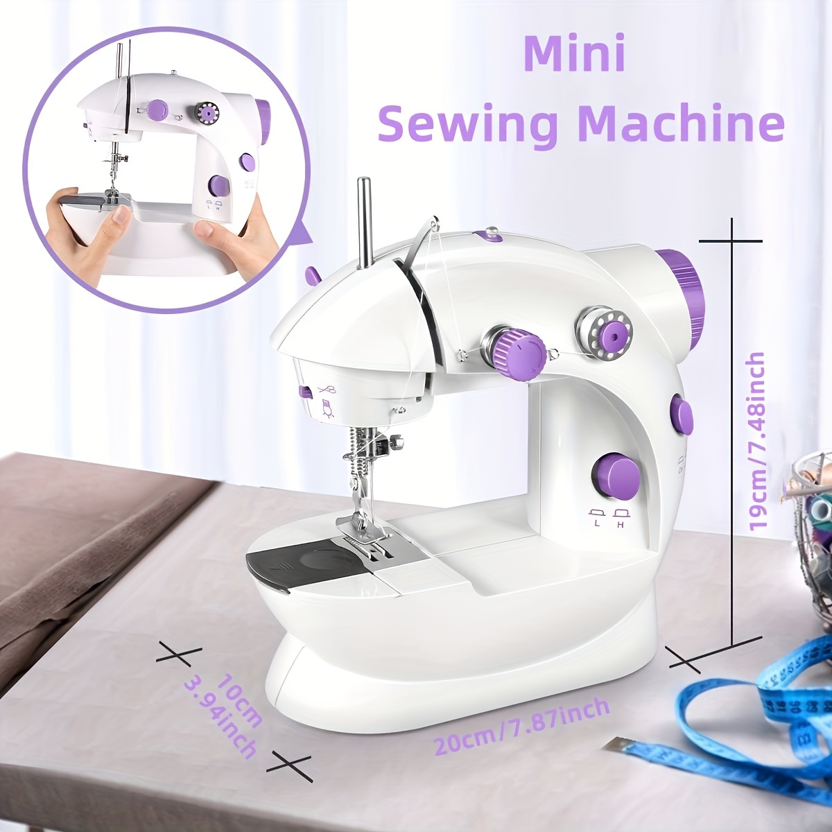 Mini máquina de coser pequeña, mini máquina de coser eléctrica de 16  puntadas, máquina de coser portátil para ropa, fácil de usar (rosa, talla  única)
