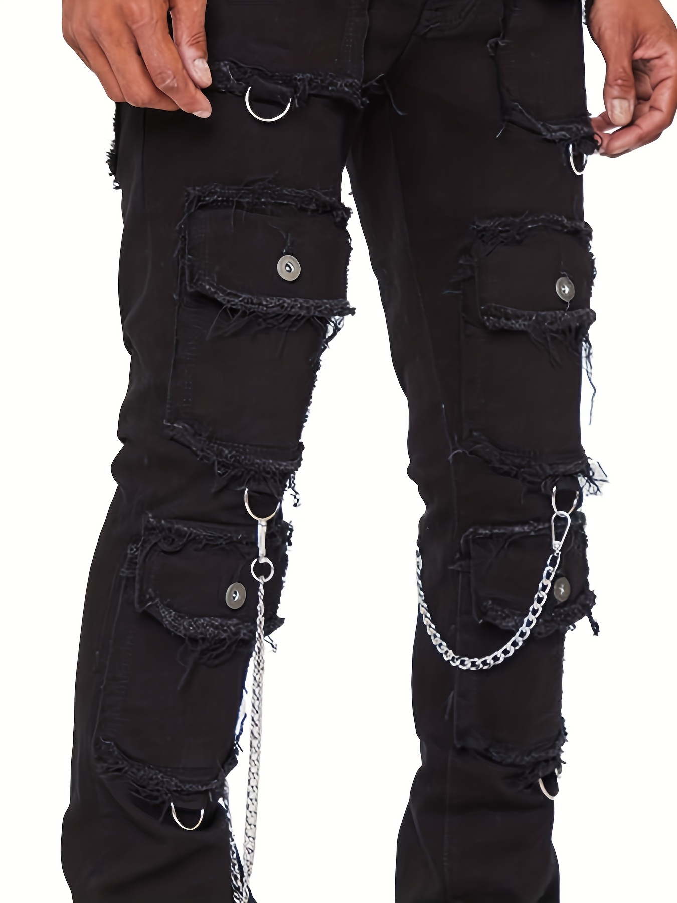 Y2k Slim Fit Biker Jeans Chain Decoration Men's Casual - Temu